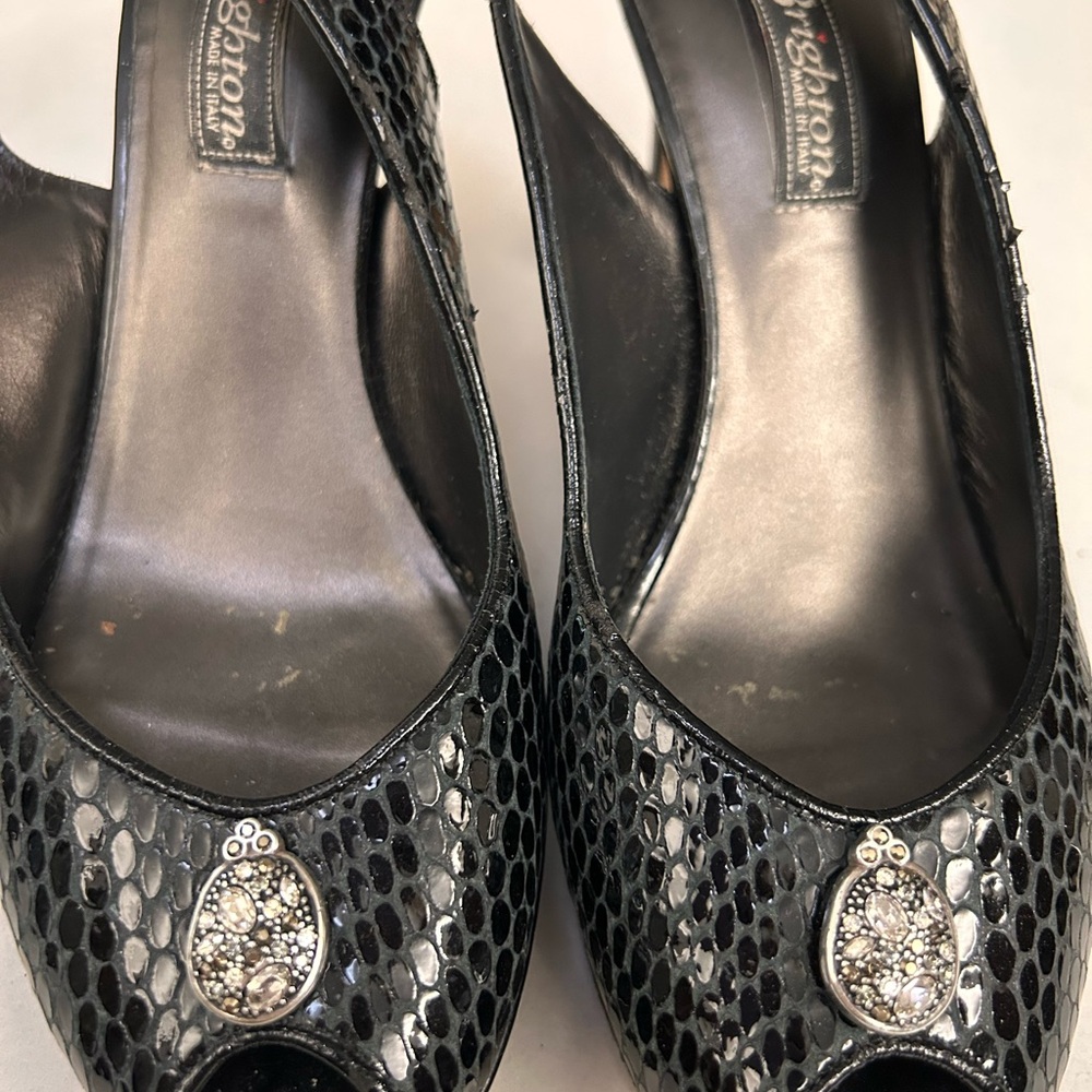 Brighton Black and Silver Slingback Heels